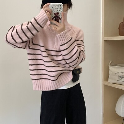 #ad Women#x27;s Half zip Pullover Sweater in Contrasting Color Stripes $25.65