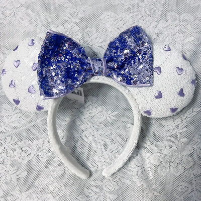 #ad US Mickey Mouse Disney Parks 2022 Minnie Ears Purple Heart Sequin Bow Headband $16.99