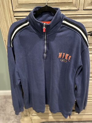 #ad VTG Nike Pullover Knit Sweatshirt Men#x27;s Size L Blue amp; Orange Sleeve 1 4 Zip $34.00