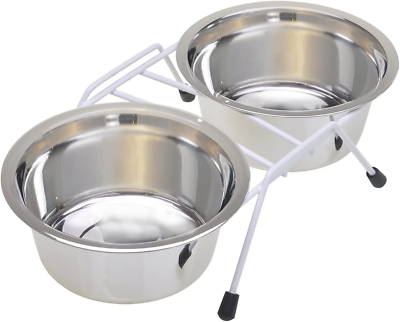 #ad Pets Raised Double Dish Dog Feeder with Wire Rack and 2 16 OZ Food and Water B $14.61
