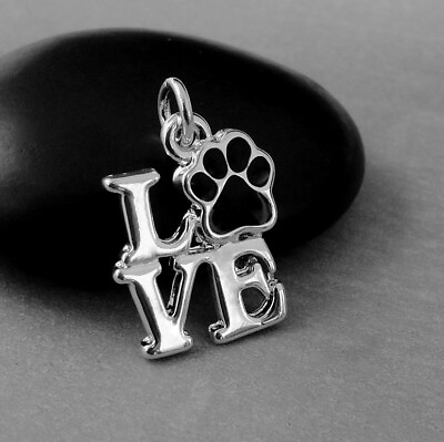 #ad Silver Love Paw Print Charm Pet Lover Charm Animal Lover Charm Jewelry $10.95