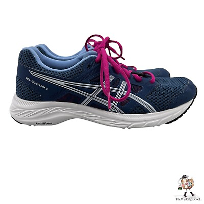 #ad ASICS Running Shoes Womens 7 Gel Contend 5 Blue Pink Low Cut Lace Up AmpliFoam $29.70