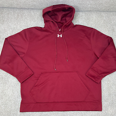 #ad Under Armour Hoodie Mens Extra Large XL Red Pullover Sweatshirt Loose UA Logo $19.99