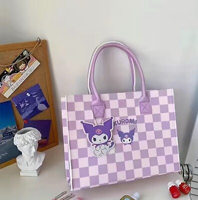 #ad Kuromi Tote Bag Sanrio Miniso Kawaii Purple Reusable New Checkered $15.99