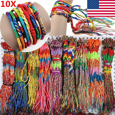 #ad 10Pcs Colorful FRIENDSHIP BRACELETS Woven Braided Boho Bracelet Anklet Gift US $2.32