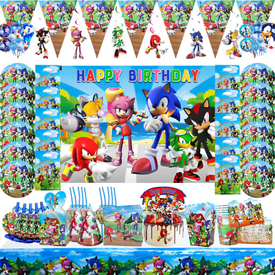 #ad Sonic Hedgehog Birthday Party Decors Tablecloth Balloons Flag Tableware Supplies GBP 41.99