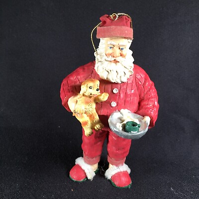 #ad Santa Claus in Pajamas w Puppy Dog Ornament Spaniel Snacks Slippers Relaxing $9.51