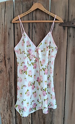 #ad NWT Secret Treasures Pink Roses Floral Satin Open Front Nightgown Womens Large $16.99