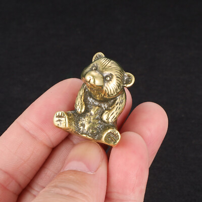 #ad 1pc Brass Pooh Bear Ornament Desk Study Cute Childish Tea Pet Handle Gift $17.81