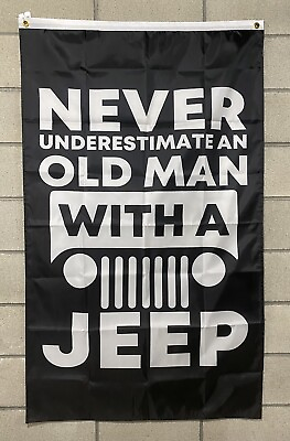 #ad Jeep Flag FREE SHIP Old Man Jeep Gang Wrangler 4x4 Off Road Man Cave USA 3x5’ $19.95