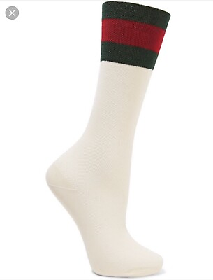 #ad White Luxury Socks With Green And Red Web $15.00