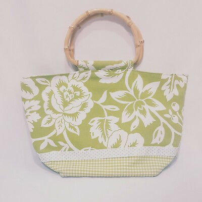 Purse Bamboo Handles Floral Summer Green White 8quot; Stinkin Cute Bags Kristy Lynne $18.56