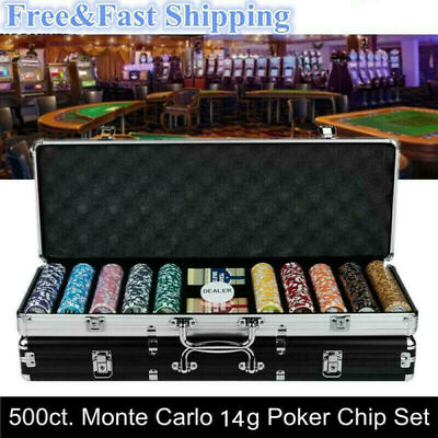 #ad 500ct. Monte Carlo Poker Set 14g Clay Composite Chips w Aluminum Case $99.99