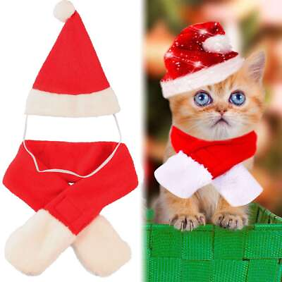 #ad US Pet Cat Dog Christmas Costume Hat With Scarf Pet Santa Hat Scarf Set Xmas Red $6.71
