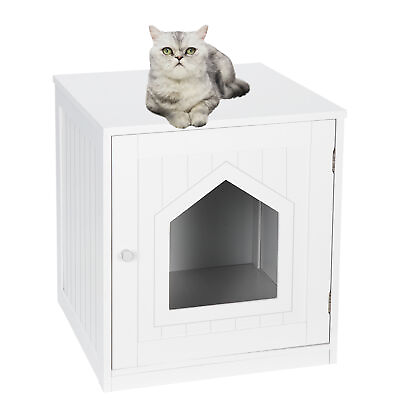 #ad Decorative Cat House Side Table Cat Home Stand Indoor Pet Crate Box $47.58
