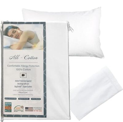 #ad Premium 100% Cotton Zippered Pillow Protector Standard Size White 300 T... $17.34