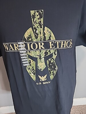 #ad New Mens Warrior Ethos Gladiator Camo Logo U.S. Navy T Shirt Black Green Sz 2XL $24.99