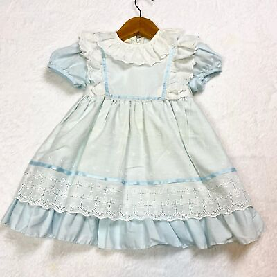 #ad VTG 60s Dorissa of Miami 4T Girls Dress Toddler Prairie Dress Cinderella Blue $38.99