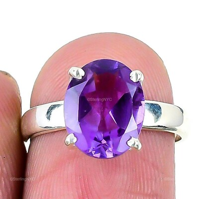 #ad Natural Amethyst Gemstone Statement Purple Ring Size 7 925 Sterling Silver $7.99