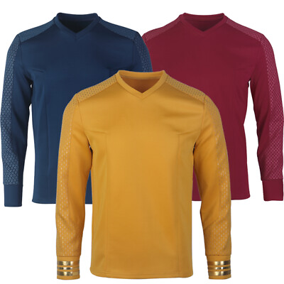 #ad For Strange New Worlds Captain Pike Gold Uniforms Starfleet Blue Red Top Shirts $35.00