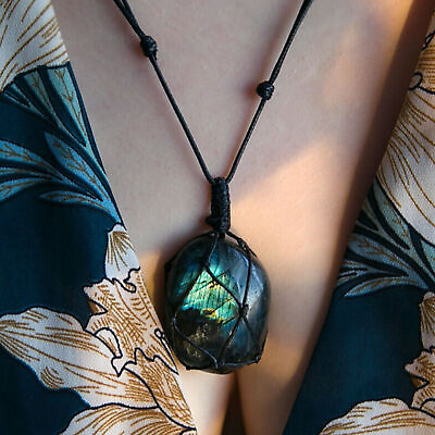 #ad Wrap Women Mens Natural Stone Necklace Labradorite Pendant Crystal Moonstone US $11.96