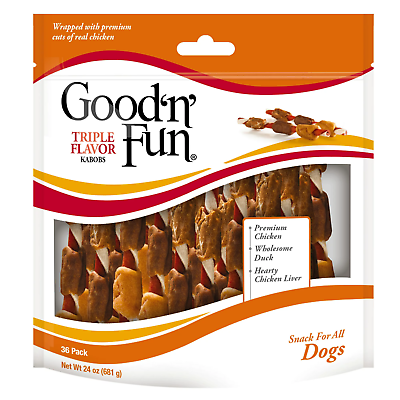 #ad Good #x27;n#x27; Fun Triple Flavor Kabobs Rawhide Dog Chews 24 oz. 36 Count $19.88
