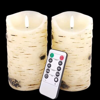 #ad 2 Pcs Flameless Birch LED Candles Moving Luminara Real Wax Battery Remote Timer $31.99