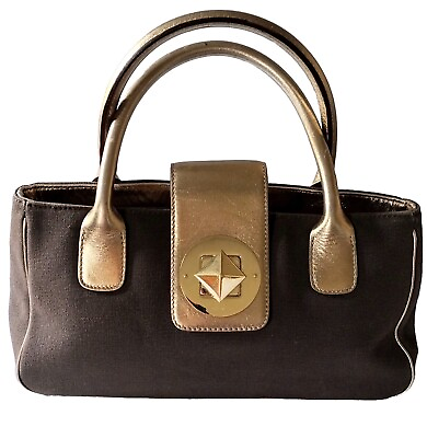 #ad Vintage Kate Spade New York Canvas Gold Metallic Leather Purse Bag Rare $38.99