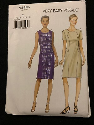 #ad VOGUE V8995 Very Easy Pattern Misses Seam Detailed Dresses Sizes 8 16 $5.00