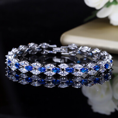 #ad CWWZircons Stunning Cubic Zirconia Blue Chain Bracelet Bridal Wedding Jewelry $6.64