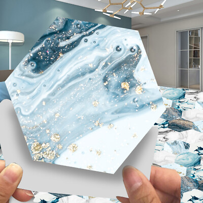 #ad 10pcs Hexagon Blue Marble Self adhesive Bathroom Kitchen Wall Stair Tile Sticker $18.90