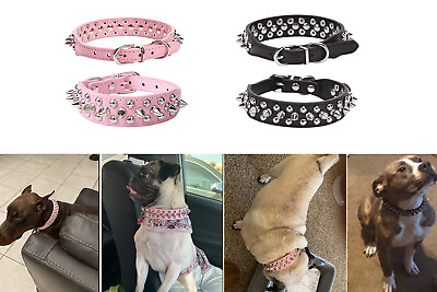 Spiked Studded Dog Collars PU Leather Adjustable Rivets Puppy Small Pet Collar $9.89