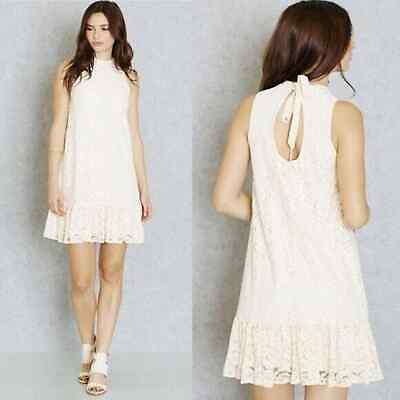 #ad MISS SELFRIDGE Drop Hem Lace Ruffle Cream Cutout Sleeveless Dress Women#x27;s Size 4 $29.95