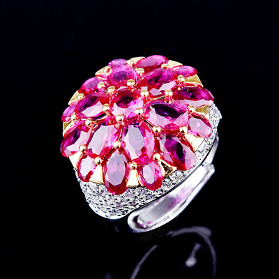#ad New Big Flower Design Charm Color Red Corundum Gems Fashion Women Silver Ring $12.98