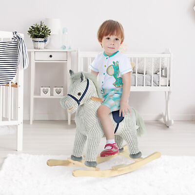 #ad Kids Rocking Horse Plush Ride on Horse Toddler Rocker for 36 72 Months Gray $59.99
