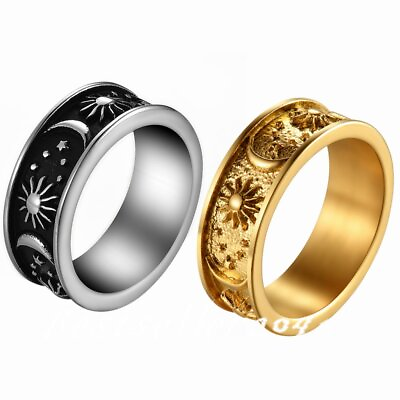 #ad Moon and Sun Star Ring Stainless Steel Boho Jewelry for Men Women Band Size 7 13 $10.99