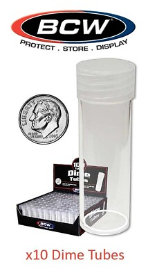 #ad 10 Round Dime Clear Plastic Coin Storage Tubes Lot w Screw Caps BCW Free Post $7.88