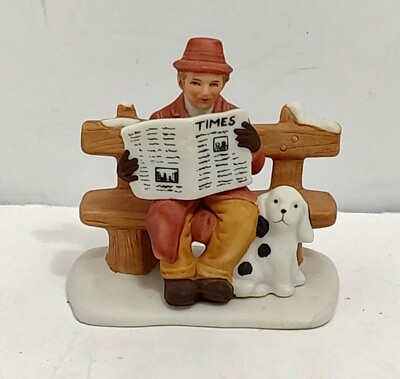 #ad #ad Vtg Lefton Colonial Christmas Village Man Newspaper Dog Park Bench 2.75quot; 1991 $24.99