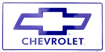 #ad CHEVROLET BOWTIE LICENSE PLATE METAL WHITE BLUE SIGN EMBOSSED CAR TRUCK AUTO $10.97