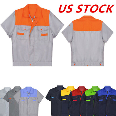 #ad Men#x27;s Casual Work Shirt Short Sleeve Shop T Shirts Motor Mechanic Uniform Top $18.30