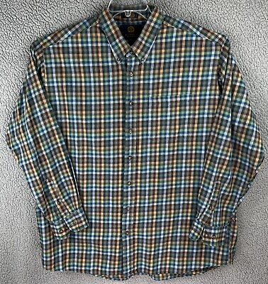 #ad Viyella Flannel Shirt Mens XXL Brown Blue Plaid Wool Cotton Button Up $24.47