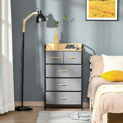 #ad Storage Chest Organizer Tower w Foldable Linen Drawers amp; Handles Light Grey $66.99
