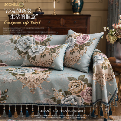 #ad #ad Luxury Sofa Towel with Tassel Jacqurd Flower Living Room Dustproof SofaCover $439.95