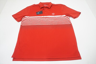 #ad Level Wear Golf Excel Polo Mens Large Flame Red White W Logo 642C 937246 $16.11