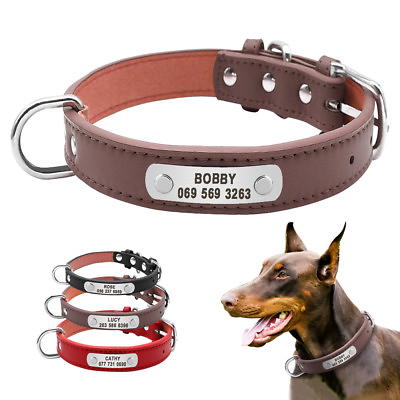 #ad Personalized Dog Collars Leather Pet ID Collar Name Engraved Free for Dogs S M L $9.99