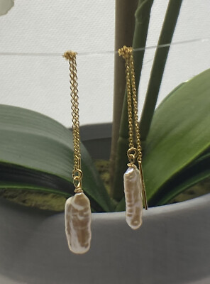 #ad Freshwater Pearls 18k Vermeil Threader earrings. Handmade Reiki Healing $28.00