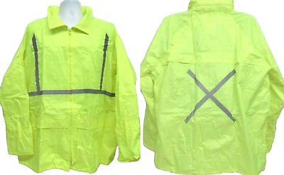 #ad Fluorescent Yellow Reflective Tape Rain Jacket Raincoat Road Safety Size Mens XL $16.99