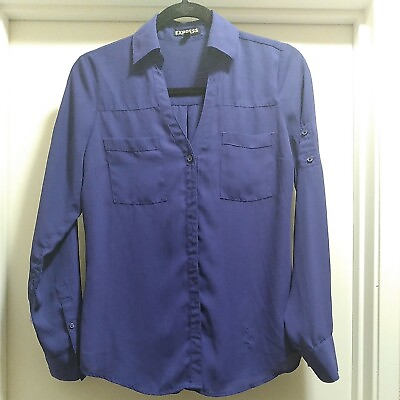 #ad Express Womens TP X Small Purple Collared BlouseLong SleeveButton DownNice $11.00