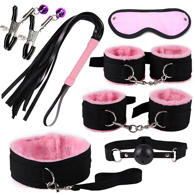 #ad CollarHandcuffs Ankle cuffs BDSM Restraints Bondage 7 Pieces $13.99