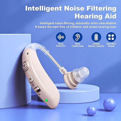 #ad 1 Pair Of Digital Rechargeable Hearing Aid Severe Loss BTE Hearing Amplifier $25.99